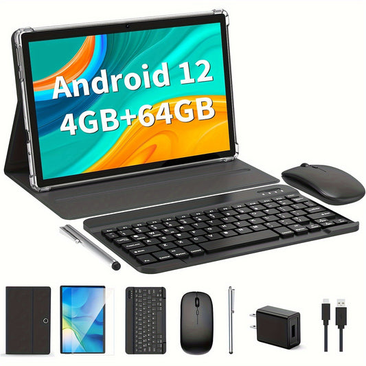 10-Inch 2-in-1 Android 12 Tablet Plus - 4GB RAM, 64GB ROM, 1TB Expand, WiFi, Wireless, 8000mAh Battery, GMS Certified, with Keyboard, Mouse, Case, Stylus, and Long-Lasting Power Chewyzworld LLC