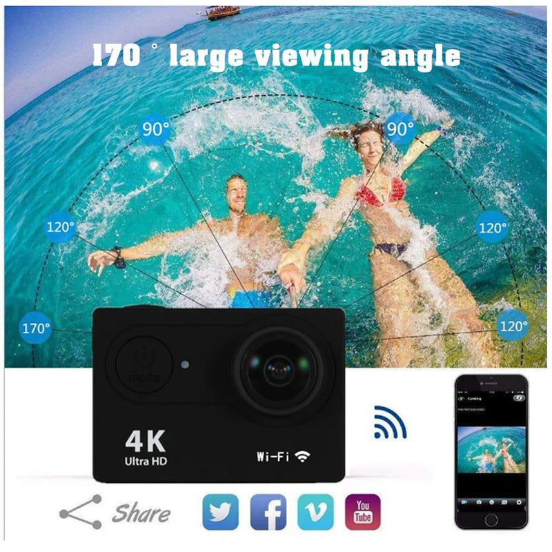 Ultra HD 4K Action Camera 1080P/30fps WiFi 2.0-inch 170D Underwater Waterproof Helmet Video Recording Cameras Go Sports Cam Pro Chewyzworld LLC