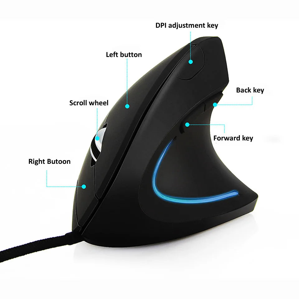 Wired Right Hand Vertical RGB Mouse Ergonomic Gaming Mouse 800 1200 1600 3200DPI USB Optical Wrist Healthy Mause for PC Computer Chewyzworld LLC