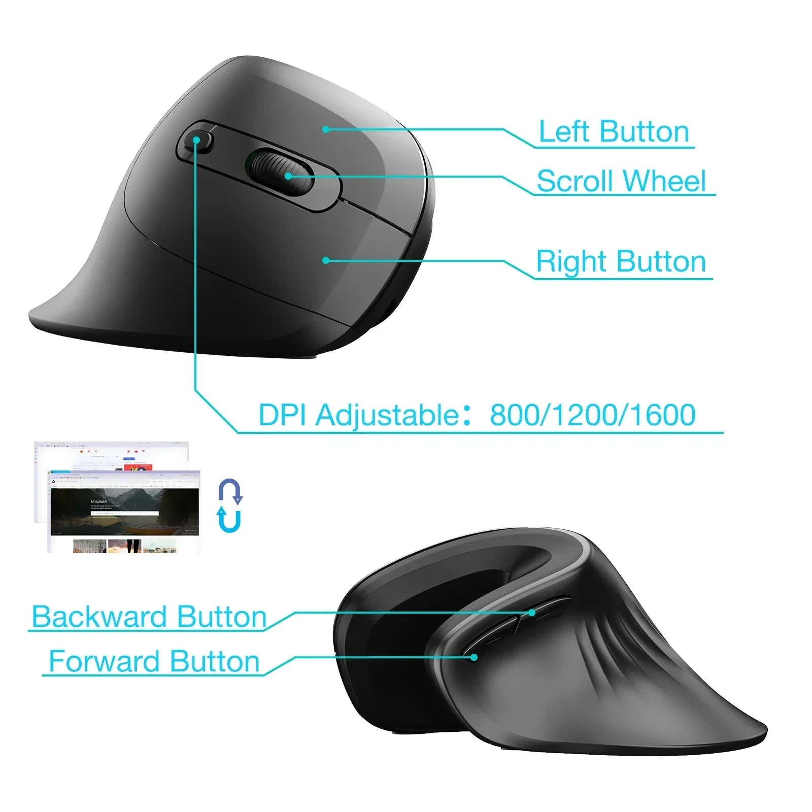 2.4GHz Wireless Ergonomic Mouse for Laptop PC Macbook Desktop Cellphone 2.4G Vertical Optical Silent Wired Adjustable DPI Mice Chewyzworld LLC