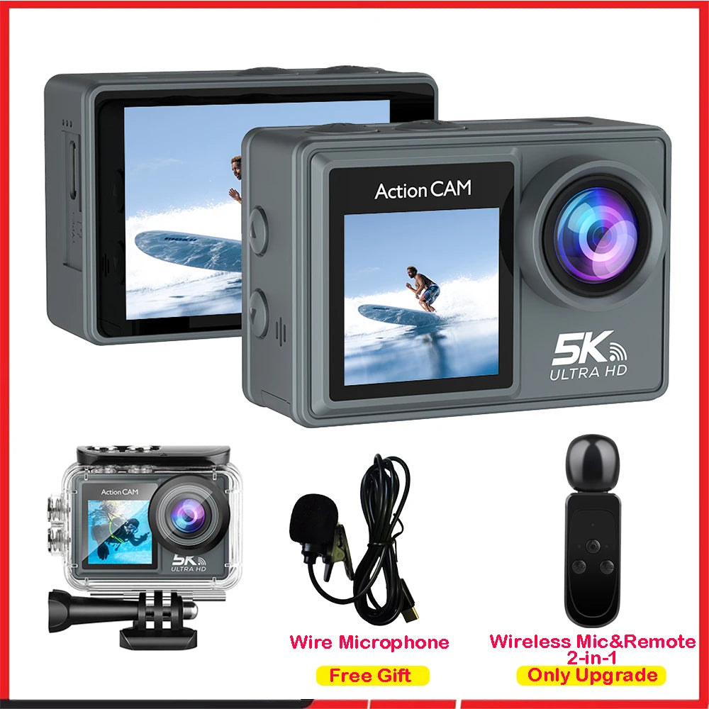 5K 4K60FPS Action Camera Dual IPS Touch LCD DVR EIS 170° 30M Waterproof 5X Zoom Sport Camera With Wireless Mic&Remote Control Chewyzworld LLC