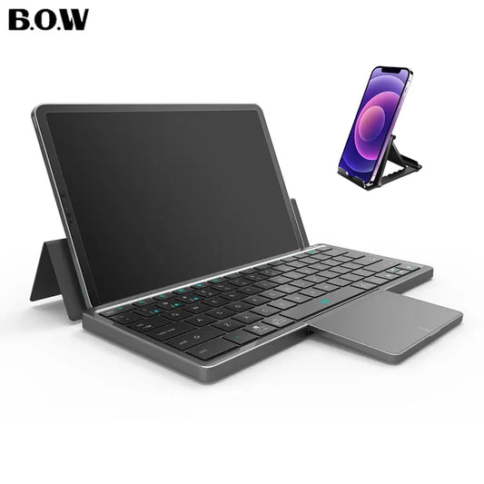 Bow Bluetooth Mobile Phone Keyboard  for Windows Android IOS Phone Rechargeable Wireless Keyboard with Touchpad Foldable Case Chewyzworld LLC