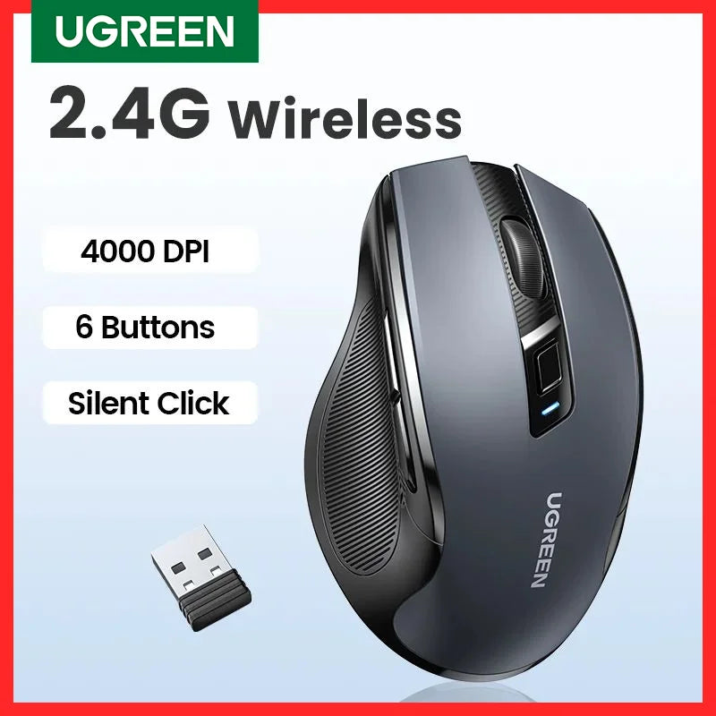 UGREEN Mouse Wireless Ergonomic Mouse 2.4GHz 4000 DPI Silent 6 Buttons For MacBook Tablet Laptop PC Mute Mice Quiet 2.4G Mouse Chewyzworld LLC