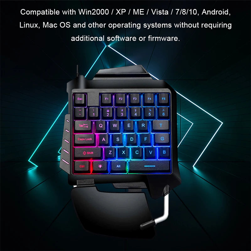 1pc One-Handed Gaming Keyboard RGB Backlit Portable Mini Gaming Keypad Game Controller for PC PS4 Xbox Gamer Chewyzworld LLC