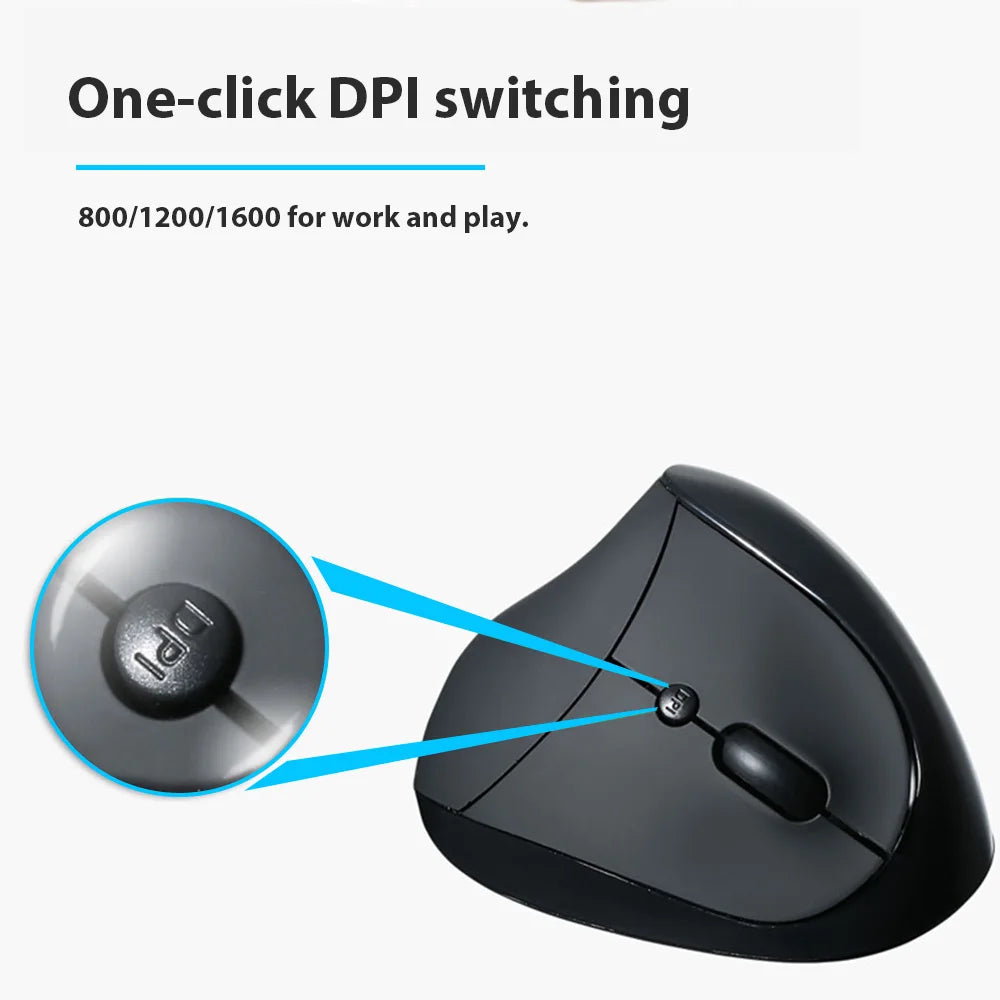 2.4G Rechargeable Wireless Bluetooth Mouse 1600 DPI 6 Buttons Silent Button Ergonomic Vertical Mouse Gaming Mouse for Laptop PC Chewyzworld LLC