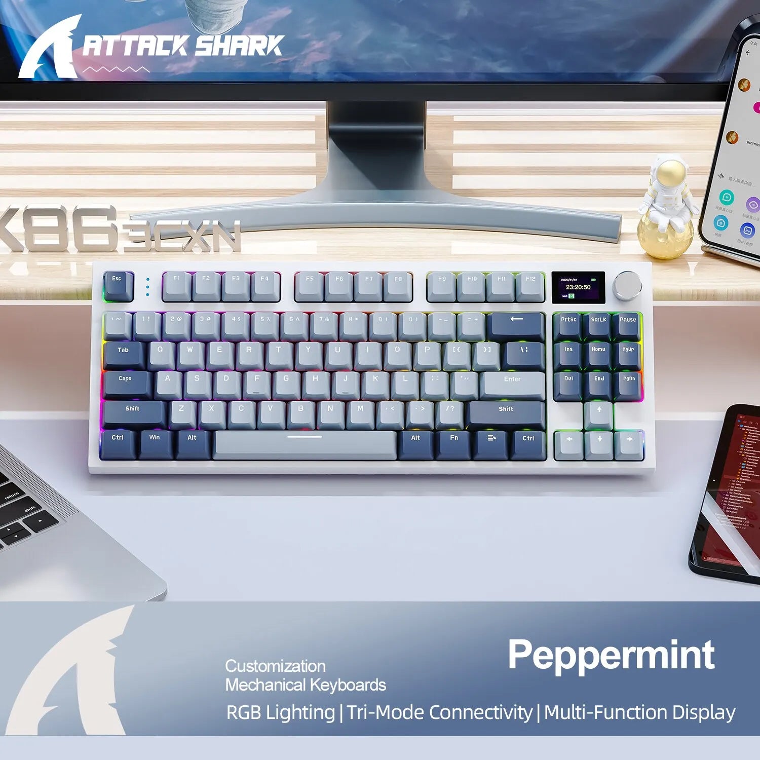 K86 Wireless Hot-Swappable Mechanical Keyboard Bluetooth/2.4g With Display Screen and Volume Rotary Button for Games and Work Chewyzworld LLC