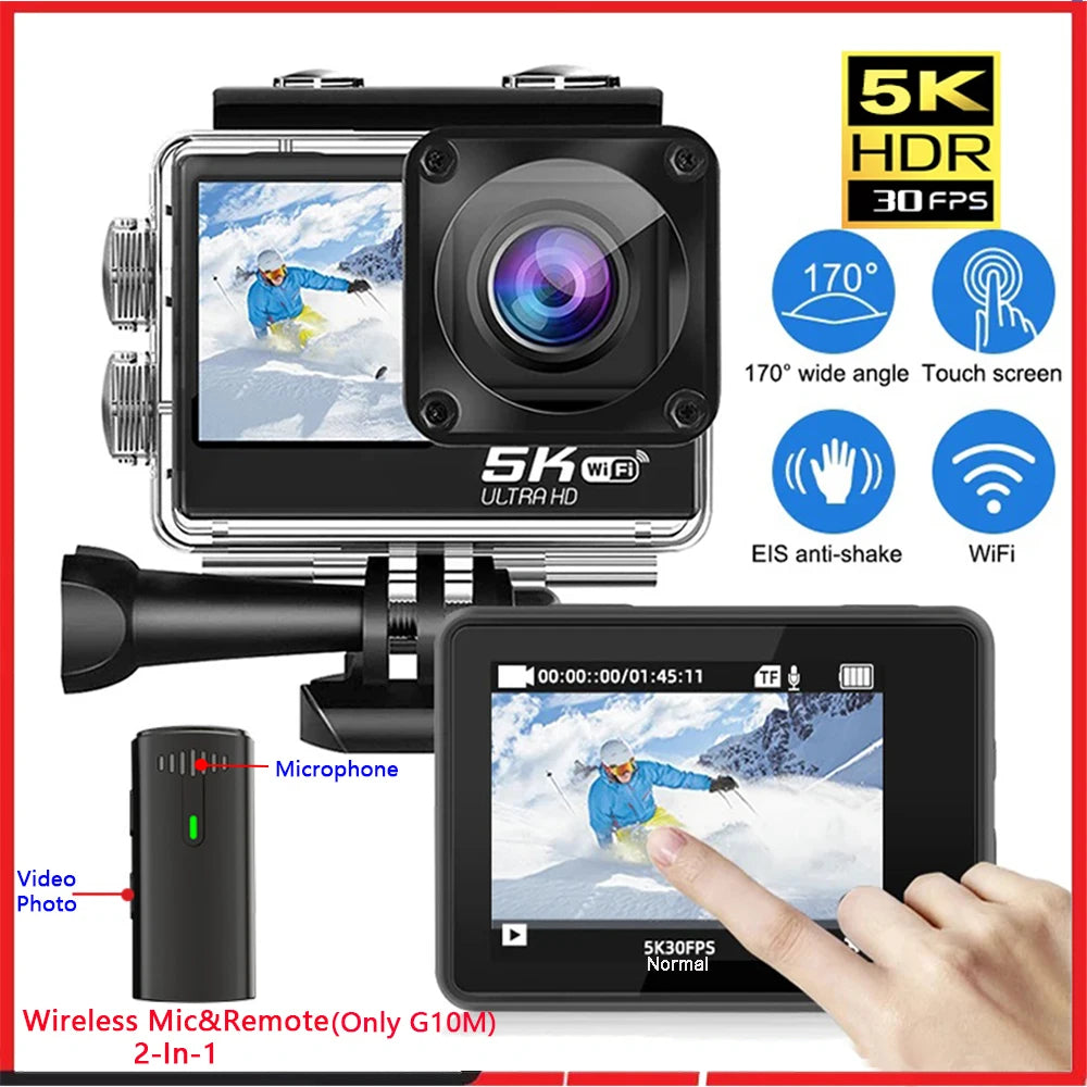 Action Camera 5K 4K60FPS EIS 48MP Wi-Fi Dual Screen 170D 8X Zoom Pre Record 30M Waterproof Sport Camera With Sony IMX576 Lens Chewyzworld LLC