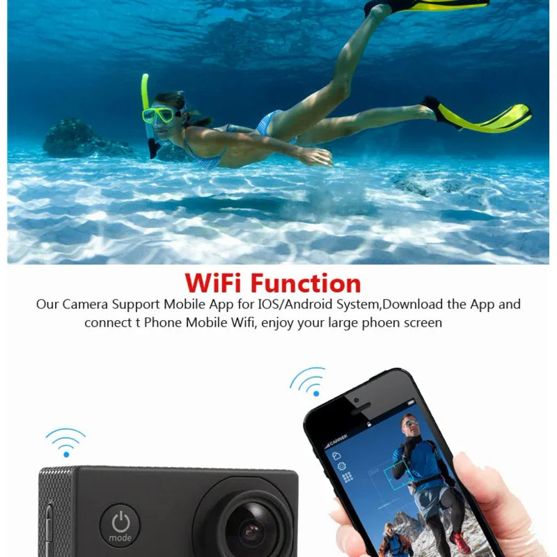 Action Camera Ultra HD 4K/30fps WiFi 2.0-inch 170D Underwater Waterproof Helmet Video Recording Cameras Sport Cam Chewyzworld LLC