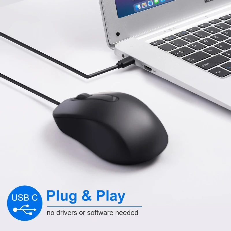 Type C Mouse, USB C Mice Gaming Mouse Ergonomic 3 Buttons 1000DPI for Windows PC, Laptop and More Type C Devices Chewyzworld LLC