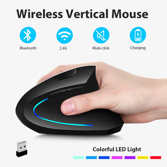 2.4G Rechargeable Wireless Bluetooth Mouse 1600 DPI 6 Buttons Silent Button Ergonomic Vertical Mouse Gaming Mouse for Laptop PC Chewyzworld LLC