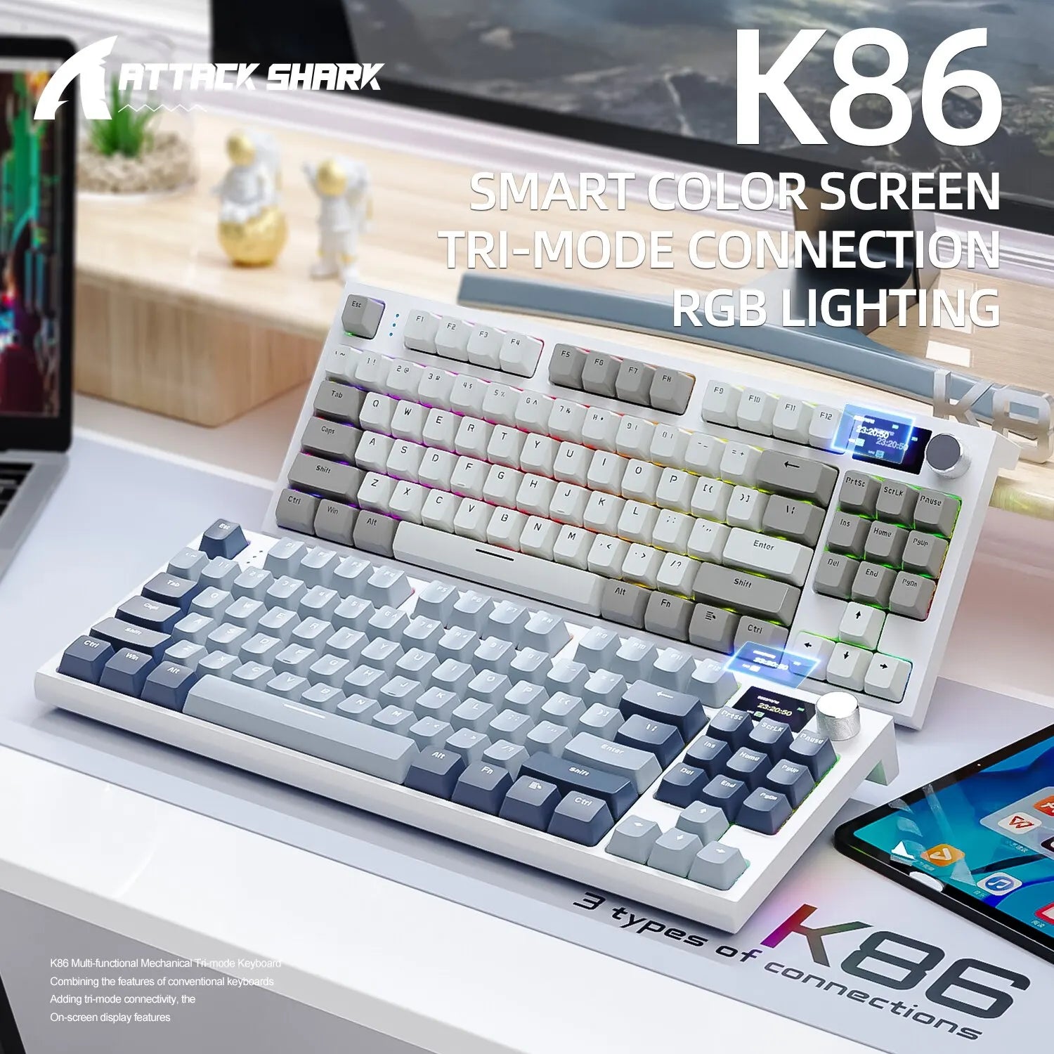 K86 Wireless Hot-Swappable Mechanical Keyboard Bluetooth/2.4g With Display Screen and Volume Rotary Button for Games and Work Chewyzworld LLC